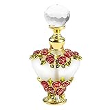 Yetaha Fancy Decorative Perfume Bottle, Vintage Crystal Refillable Empty Perfume Bottles Flower Glass Essential Oil Bottle for Home Decor Christmas Mother's Day Gift, Red