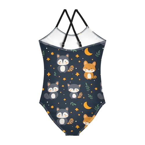 Girl's One Piece Swimsuit Nighttime Raccoon Beach Bathing Swimwear2