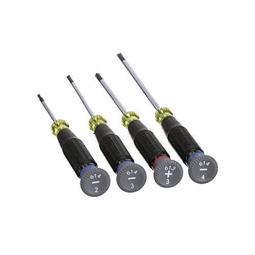 Klein Tools 85613 Electronics Slotted and Phillips Screwdriver Set with Rotating Caps and Color-Coded Rings, 4-Piece, Black