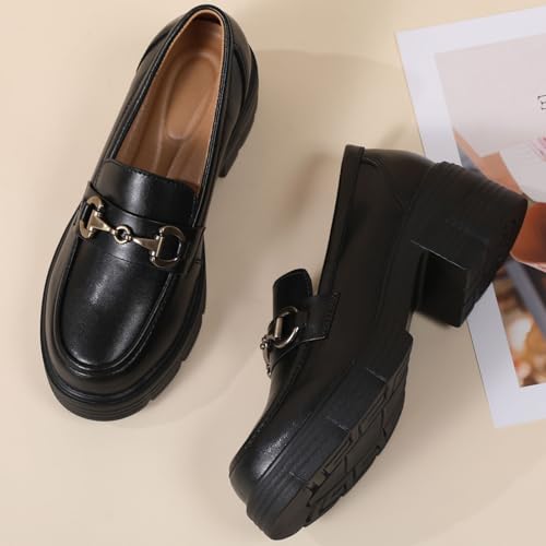 Image of Loafers for Women Chunky Platform Lug Sole Slip On Penny Loafer Shoes | Women's Classic Round Toe Loafers Business Casual Office Work Shoes Comfort Flats for Ladies Daily Dating Party School Wear