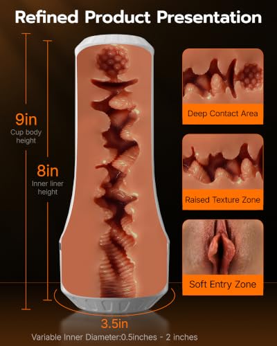 Image of EINSEO Pocket Pussy Male Masturbator, Brown Vagina Stroker with 8in Sleeve