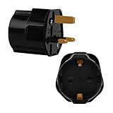 Reise-Adapter VON 2-Pin europäisch Schuko AUF 3-Pin UK Großbritannien, Gambia, Hongkong, Irland, Kenia, Malta, Seychellen, Singapur, Uganda, Zypern; teilweise in: Bangladesch, Belize, Botswana, Dominica, El Salvador, Ghana, Gibraltar, Guatemala, Indonesien, Irak, Jemen, Jordanien, Kambodscha, Katar, Kuwait, Libanon, Malediven, Mauritius, Myanmar, Nigeria, Sambia, Saudi-Arabien, Simbabwe, Tansania, Vereinigte Arabische Emirate, Vietnam.