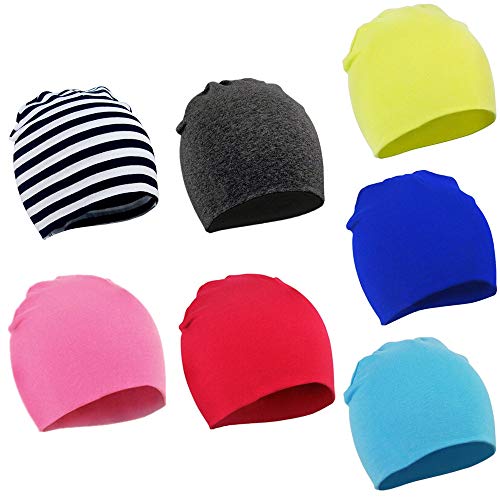WYMAODAN bébé Bonnet Bonnet, 7 pièces Automne et Hiver Casquette en Coton Doux Double Couche Chapeaux Mignon Chapeaux Casquette Bonnet pour Unisexe bébé Enfants âgés de 1-3 (8A) Cover