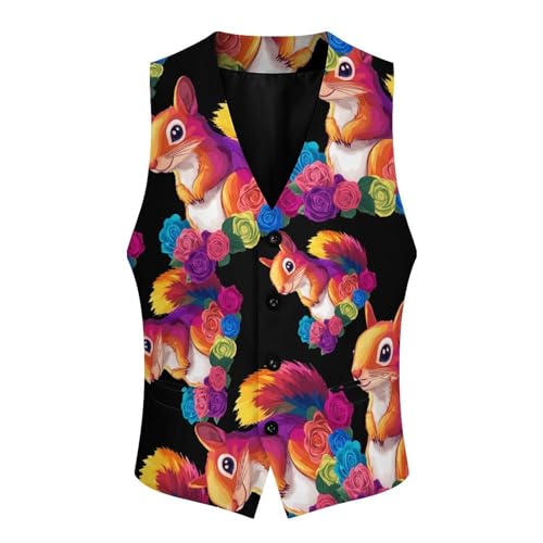 Animal Squirrel Flowers Men's Suit Vests Business Formal Dress Vest V-Neck Waistcoat for Wedding Casual4