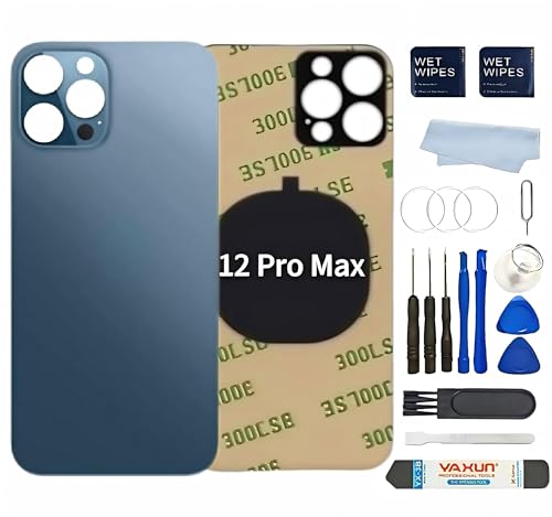 Back Glass Replacement for iPhone 12 pro max 6.7inch Back Cover with Pre-Installed 3M Tape +Tools (Blue iPhone 12 pro max)