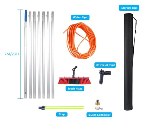 Brosse telescopique toiture et panneaux solaires de 7m avec alimentation eau