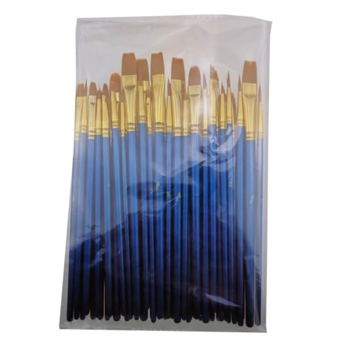 PartyKindom 50 Piezas Pinceles Planos para Pintura al Óleo y Acuarela Set de Dibujo Material Duradero y Elástico para Artistas y Estudiantes Color Azul Perlado