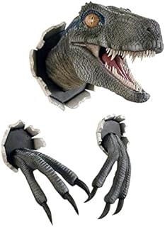 DWIN Dinosaur Wall Mounted Head,3D Mount Bust Sculpture,Bursting Art Ornaments for Family and Children's Bedroom(Blue)