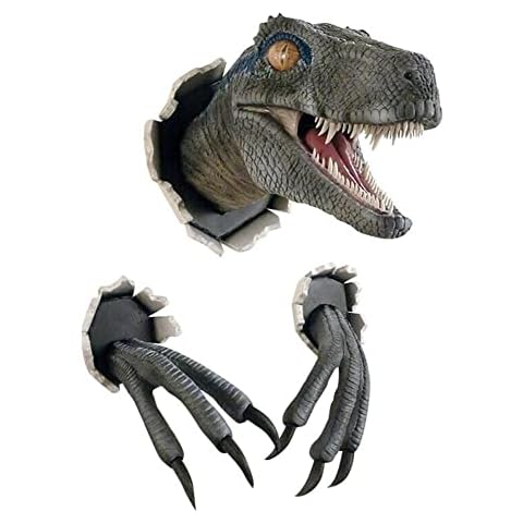 DWIN Dinosaur Wall Mounted Head,3D Mount Bust Sculpture,Bursting Art Ornaments for Family and Children's Bedroom(Blue) Cover