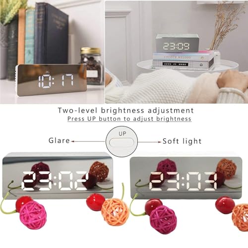 Image of REACHER Digital LED Mirror Alarm Clock for Table, Smart Alarm Clock for Heavy Sleepers & Students, Sensor Date Temperature Display, Night Clock for Bedroom, Home & Office