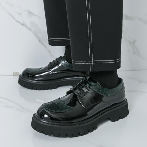 Image of Men's Patent Leather Platform Wingtip Oxford Shoes with Rivets Round Toe Lace Up Lug Sole Brogue Dress Shoes Comfortable Business Work Causal Derby Oxfords