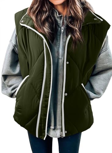 SHEWIN Puffer Vest Causal Sleeveless Quilted Jackets Zip Up Outerwear Vests Womens Fall Fashion 2024