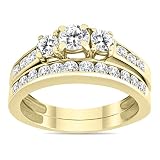 1 1/2 Carat TW Three Stone Diamond Bridal Set in 10K Yellow Gold