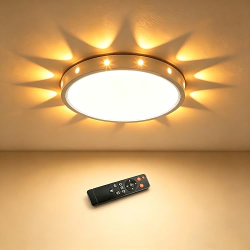 Anmaice 12in 24Watt Flush Mount led Ceiling Light fixtures.Remote Control Dimmable Ceiling Lights for Bedroom, Dining Room, Kitchen, Round White