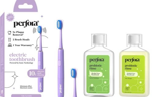 Image of Perfora Electric Toothbrush & Mouthwash Combo | Sonic & Automatic Smart Power Toothbrush For Complete Dental Hygiene | Alcohol Free Anti Plaque Mouth Wash For Freshness | Set of 2