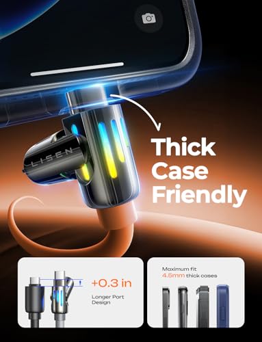Image of LISEN USB C to Lightning Cable, 240W 4 in 1 Charging Cable 6.6FT, Chubby USB A /C to C /Lightning with Light for iPhone Charger Fast Charging iPhone Air 17 16 15 14 Pro /MacBook /iPad, Orange