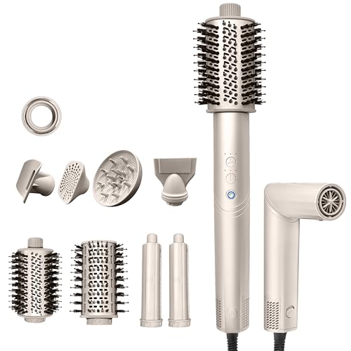 Professional Hair Dryer, Powerful 8 in 1 Hair Blow Dryer with 110,000 RPM High-Speed Negative Ionic Automatic Curling Iron, with Hot Air Brush, Multi-Styler, Magnetic Diffuser, Nozzle for Women