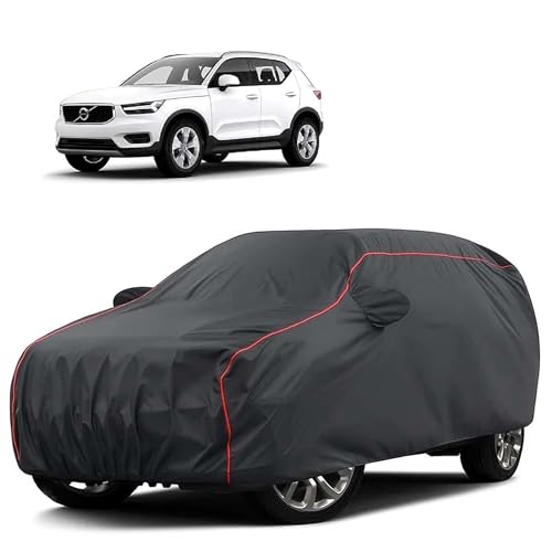 Image of Sulfar 100% Water Resistant Car Body Cover Compatible with Mirror for Volvo X 40 (Triple Stitched, Full Bottom Elastic, Dark Grey Tafetta with Red Piping)