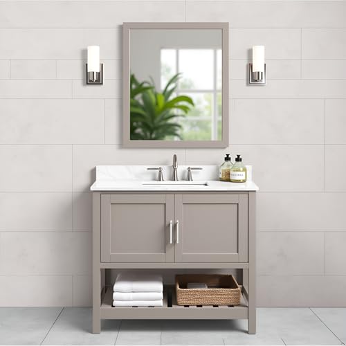 Image of Alaterre Furniture Bennet Bathroom Vanity Cabinet with Soft-Close Shaker Doors and Open Shelf - 36-Inch Freestanding Wood Vanity Without Sink - Single Sink Base (Gray)