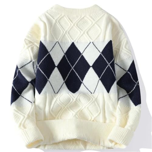 Men Long Sleeve O-Neck Plaid Sweater Men's Casual Loose Pullover Sweaters Thick Knitwear3