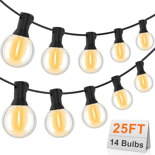 GvvooHome Outdoor String Lights, LED Patio Hanging Lights with Waterproof G40 Globe Plastic Bulbs...
