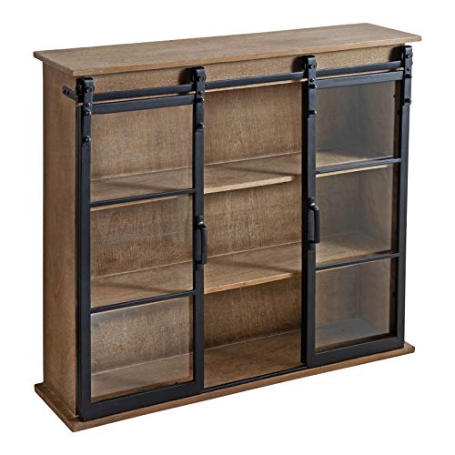 Kate and Laurel Barnhardt Wooden Wall Cabinet with Two Sliding Glass Doors, 30