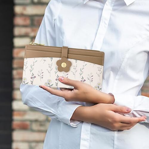 Image of Farcauo Long Floral Womens Wallet Cute Wallets for Women Brown Women's Wallet Kawaii Flower Card Wallets for Women Ladies