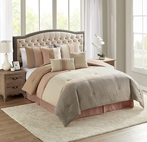 Queen Comforter Set Ultra Soft Faux Suede Fashion Bedding Sets With Shams, Throw Pillows, And Bed Skirt, Queen, Blush #TOP14