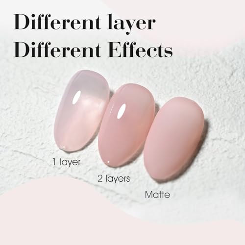 Image of CANNI Jelly Nude Pink Gel Nail Polish, 1Pcs Sheer Clear Pink Gel Polish Translucent Milky Color High Gloss Soak Off U V Nail Manicure Salon DIY