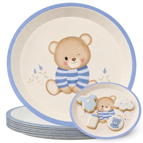 Platos de cartón, Platos Desechables cartón, Diseño Oso Azul, 6 Unidades