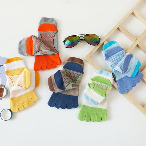 5 Pair Kids Toe Socks, Breathable Athletic Casual Rainbow Striped Five Finger Crew Ankle Socks for 3-7 Years Boys Girls2