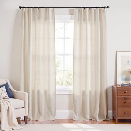 Image of jinchan Linen Curtains Light Filtering Back Tab 60x90 Inch 2 Panels Beige
