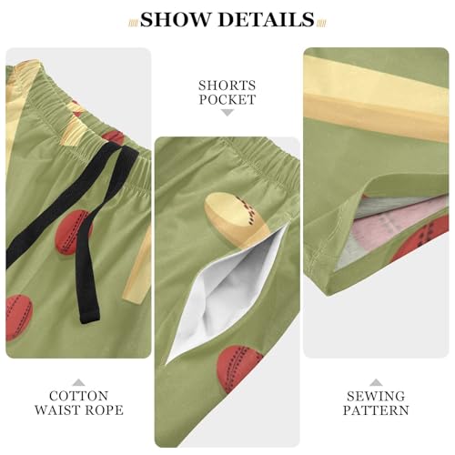 Men's Short Pajama Bottoms Cricket Sport Ball Home Casual Sleep Pants3