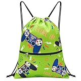 WAWSAM Game Kids Drawstring Backpack Waterproof, Gym Swim Bag Cinch Bag for Boys Kids Waterproof Beach Bag Draw String Bags, Back to School Birthday Gift with Zippered Pocket