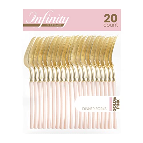 PlasticPro 20 Count Gold and Pink Plastic Dinner Forks Premium Quality Heavy Duty Disposable Elegant Silverware Two Tone Forks for Party