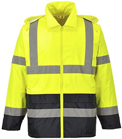 Portwest UH443 Men's Lightweight Hi Vis Contrast Reflective Classic Rain Jacket Yellow/Black, XX-Large