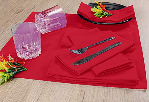 Native Fab Cloth Dinner Napkins Set of 12 Cotton 17x17 Absorbent Soft Restaurant Hotel Quality - Cocktail Napkins, Wedding Dinner Napkins - Everyday Use, Easy Care Washable - Red - Thumbnail 7