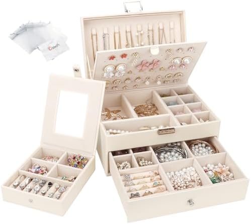 Voova Jewellery Box Organiser for Women Girls,2 Layers,Removal Tray,PU ...