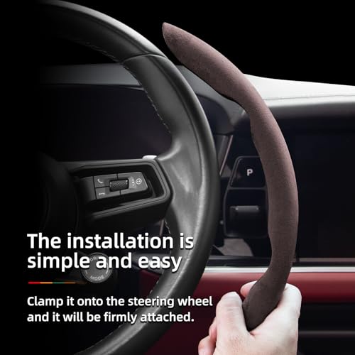 Hogisay Suede Thin Car Steering Wheel Cover, 3 Piece, Fits 14-16 inch Round Steering Wheels, Mocha — view 5