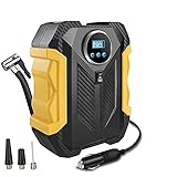 Surwit Portable Tire Inflator Pump, DC 12V Car Tire Air Compressor, Auto Shut Off Feature, Digital LCD Display, Emergency LED Flashlight, for Car Truck Motorcycle Bicycle Tires (Yellow)