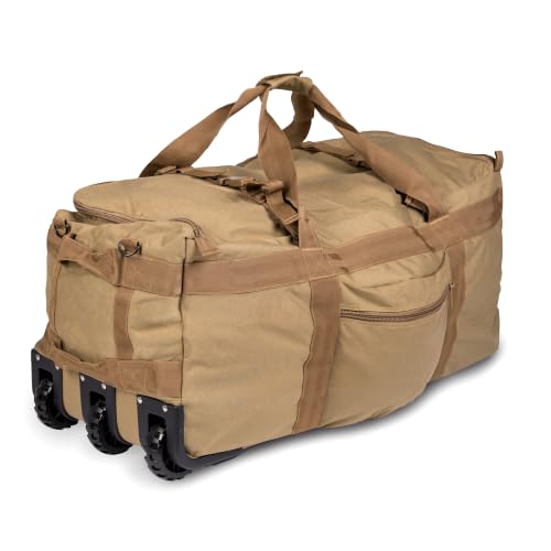 Mil-Tec Kampftrageseesack mit Rollen (118L Volumen) • Große Reisetasche mit 3 Rollen & Rucksackfunktion • Ideal als Rucksack Trolley, Seesack, Einsatztasche, Camping- oder Sporttasche • Coyote