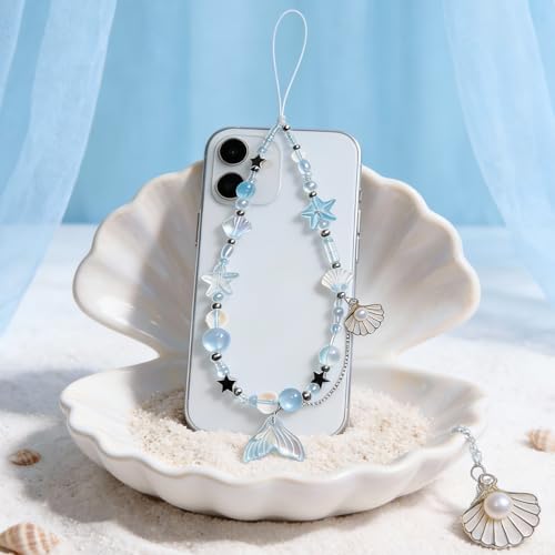 Image of Cute Beaded Camera Wrist Strap for Phone, Digital Camera Charm Lanyard, Pearl Beaded Chain for Bag Keychain Gift