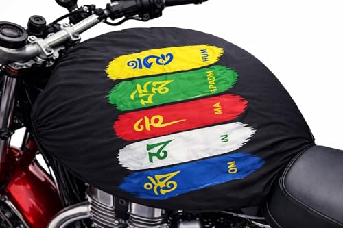 Image of TA Petrol Tank Cover for Classic 350, Black Multicolour Tibetan Script Design, Universal Fit