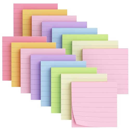 (16 Pads) Lined Sticky Notes 3x3 in Bright Ruled Stickies Colorful Super Sticking Power Memo Pads 50 Sheets/pad