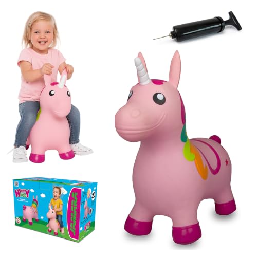 JAMARA 460316 Hüpftier Einhorn HoppyDoo - Spielzeug für Kinder, Hüpfspielzeug Baby Indoor/Outdoor, Geschenk für Kids, Gartenspielzeug, Bouncing, Pflegeleicht, mit Pumpe