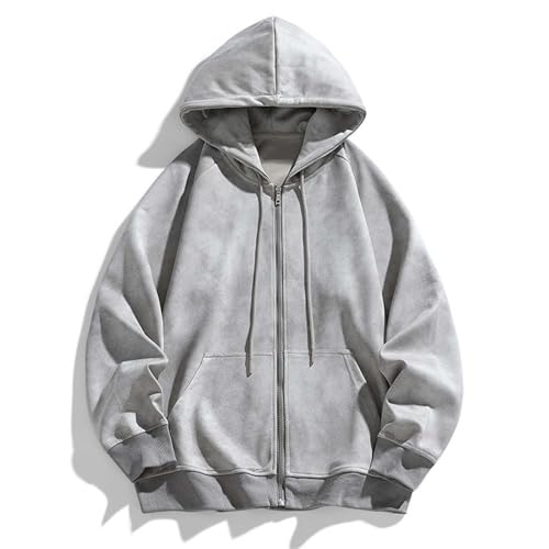 Men's Faux Suede Full Zip Hoodies Long Sleeve Oversized Sweatshirt Casual Vintage Fall Hooded Jacket with Pocket2