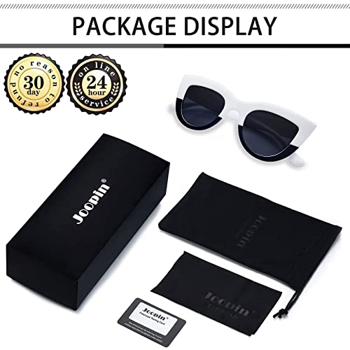 Joopin Stylish Oversized Cat Eye Sunglasses Polarized, Trendy White Black Cateye Shades For Women Uv Protection, Retro Rounded Cat Sun Glasses, Shady Rays Sunnies For Sensitive Eyes Driving Fishing #TOP4