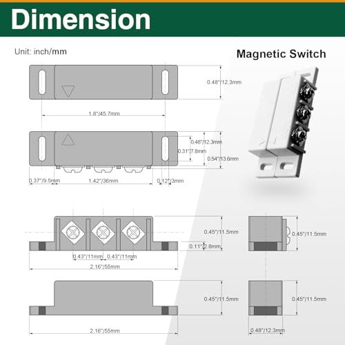 Image of 2 Set Magnetic Reed Switch NO /NC, Wired Surface Mount Door Window Contact Sensor for Security Alarm, Silver