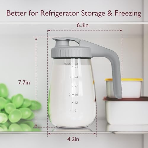 Image of Momcozy Breast Milk Pitcher, Glass Storage Container Wide Mouth, 32oz Gray | Heat-resistant Glass, No Leak Sealing, Breastmilk Fridge Storage, Baby Formula Pitcher, Easy Clean, Multipurpose Use