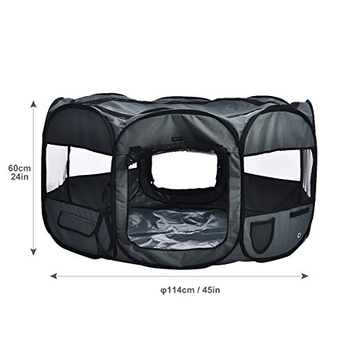 Amazon Basics Achteckig Tragbarer, weicher Haustier-Laufstall, 114 cm, Grau